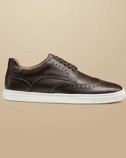 Store Charles Tyrwhitt Grain Leather Brogue Sneakers - Dark Chocolate