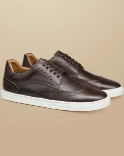 Store Charles Tyrwhitt Grain Leather Brogue Sneakers - Dark Chocolate