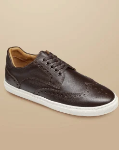 Store Charles Tyrwhitt Grain Leather Brogue Sneakers - Dark Chocolate