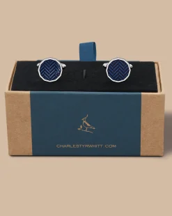 Discount Charles Tyrwhitt Herringbone Enamel Cufflink - Navy