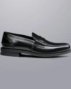 Shop Charles Tyrwhitt High Shine Leather Penny Loafers - Black