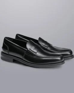 Shop Charles Tyrwhitt High Shine Leather Penny Loafers - Black