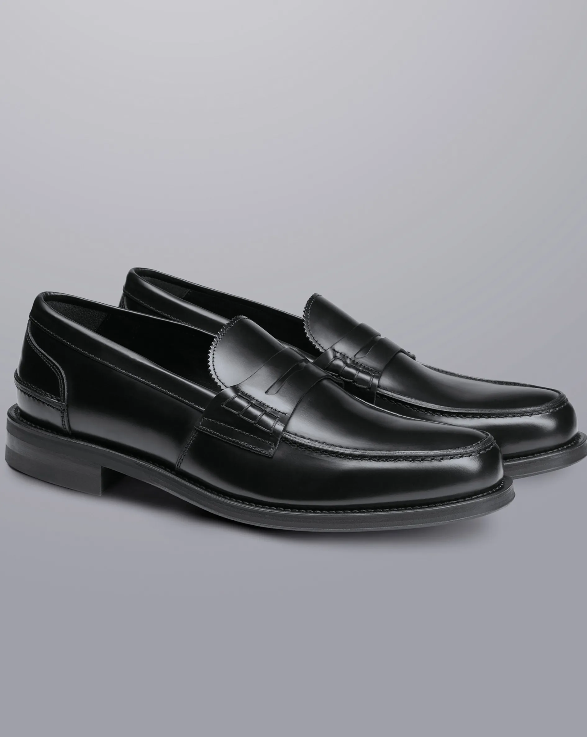 Shop Charles Tyrwhitt High Shine Leather Penny Loafers - Black