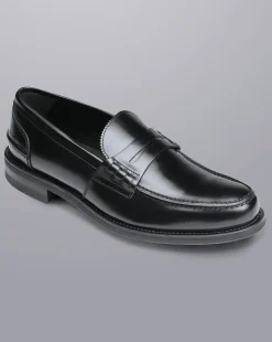Shop Charles Tyrwhitt High Shine Leather Penny Loafers - Black