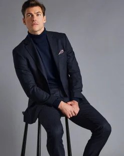 Store Charles Tyrwhitt Italian Flannel Stripe Suit Jacket - Dark Navy