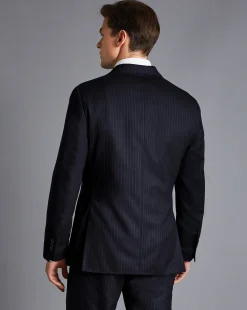 Store Charles Tyrwhitt Italian Flannel Stripe Suit Jacket - Dark Navy