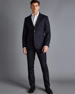 Store Charles Tyrwhitt Italian Flannel Stripe Suit Jacket - Dark Navy