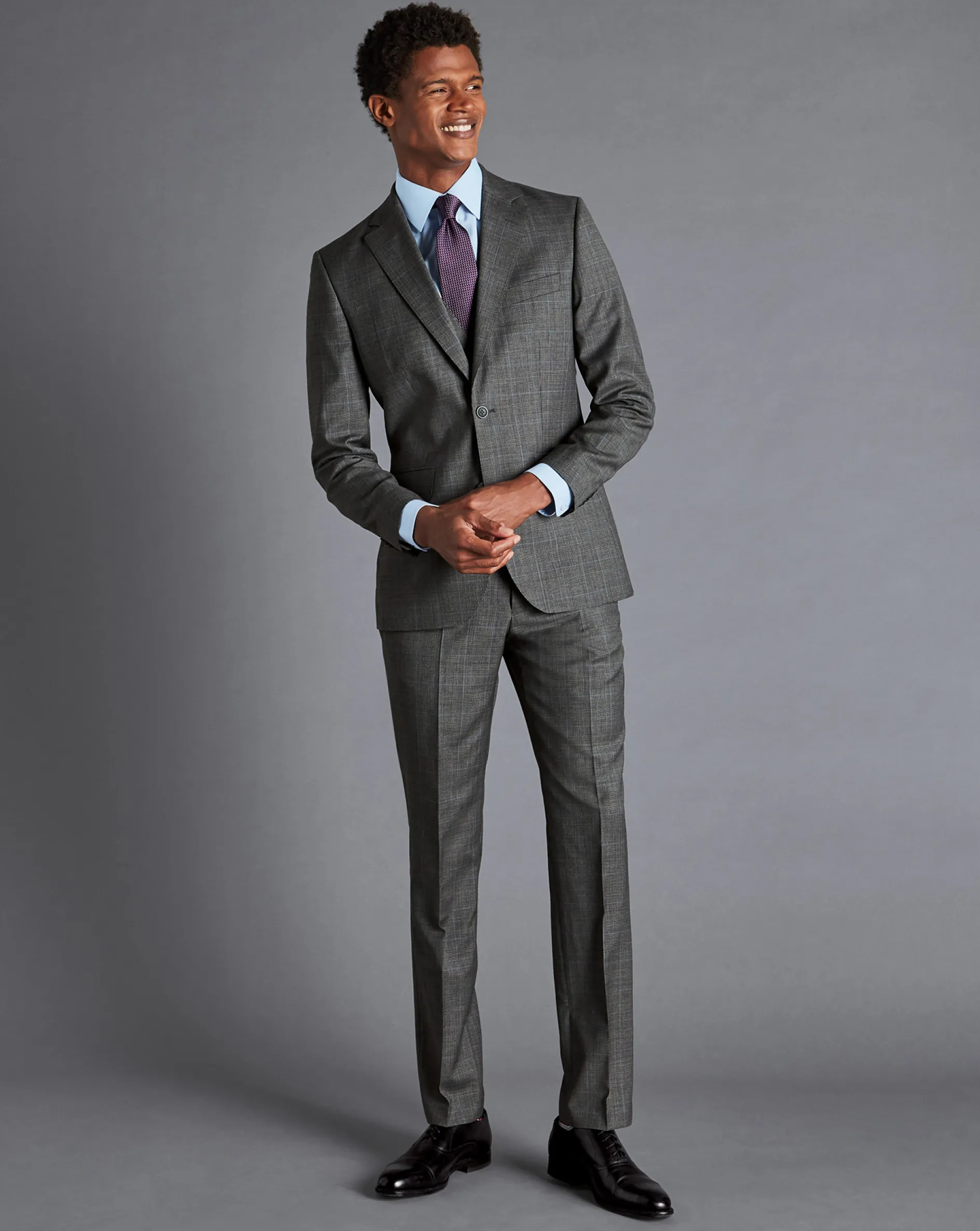 Cheap Charles Tyrwhitt Italian Luxury Prince of Wales Check Suit Pants - Grey