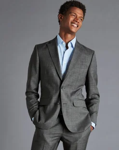 Best Charles Tyrwhitt Italian Luxury Prince of Wales Check Suit Jacket - Grey