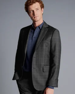Online Charles Tyrwhitt Italian Luxury Windowpane Suit Jacket - Grey