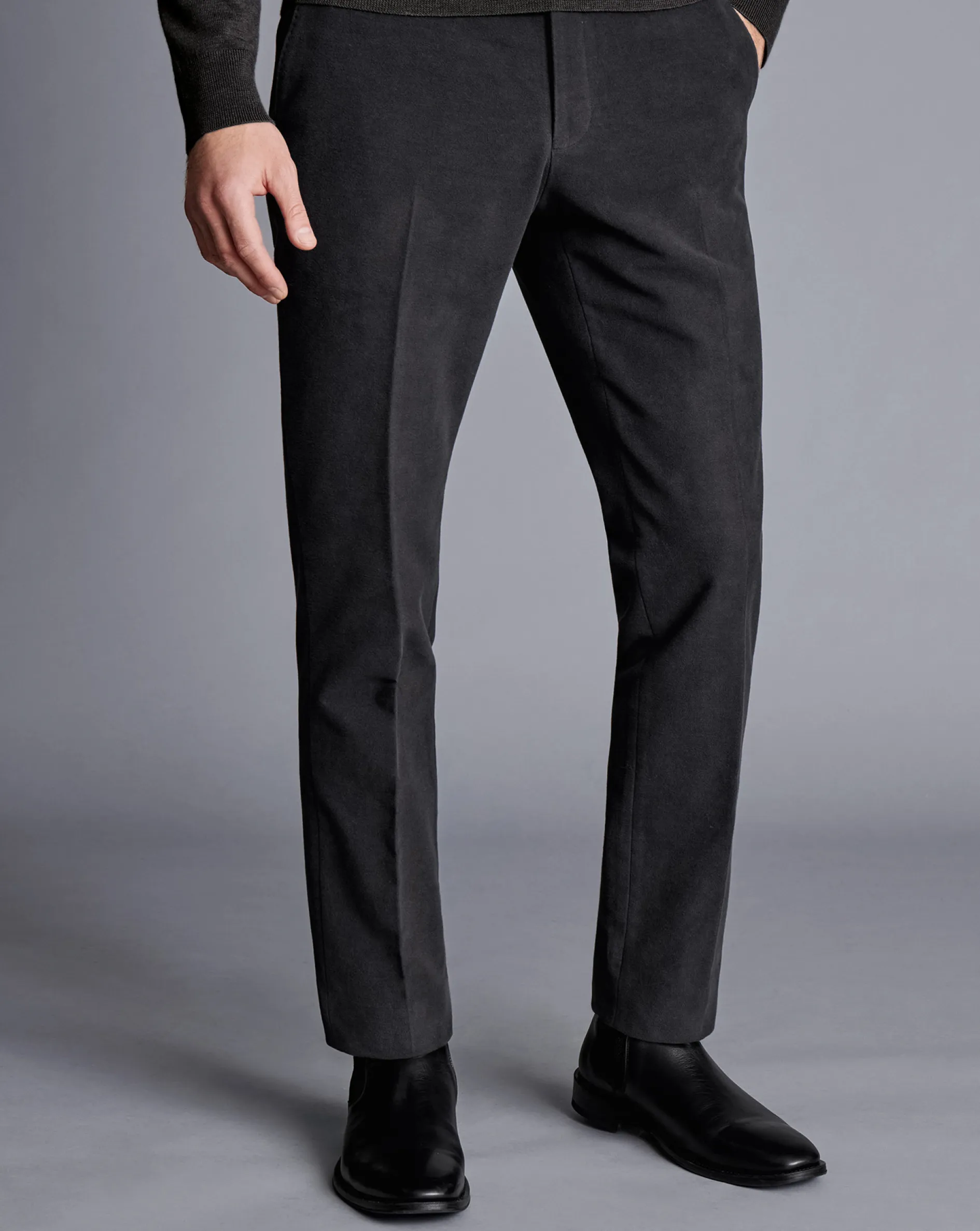 Shop Charles Tyrwhitt Italian Moleskin Pants - Dark Grey