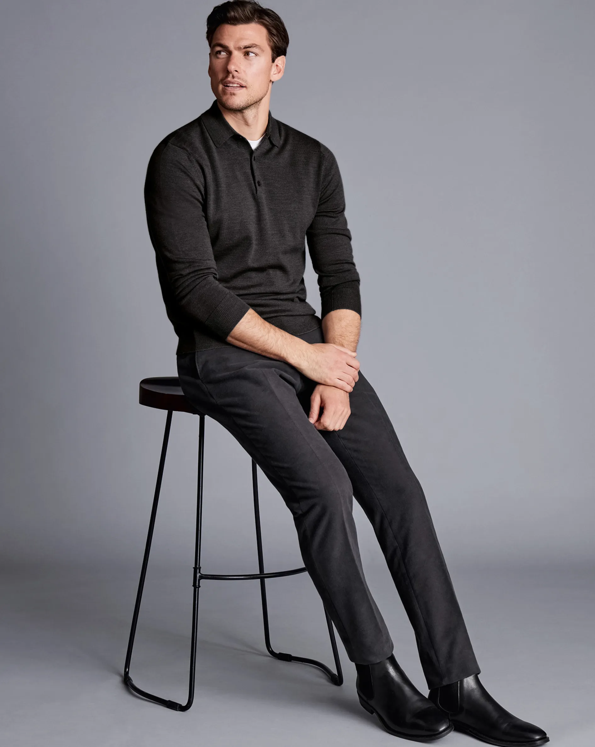 Shop Charles Tyrwhitt Italian Moleskin Pants - Dark Grey
