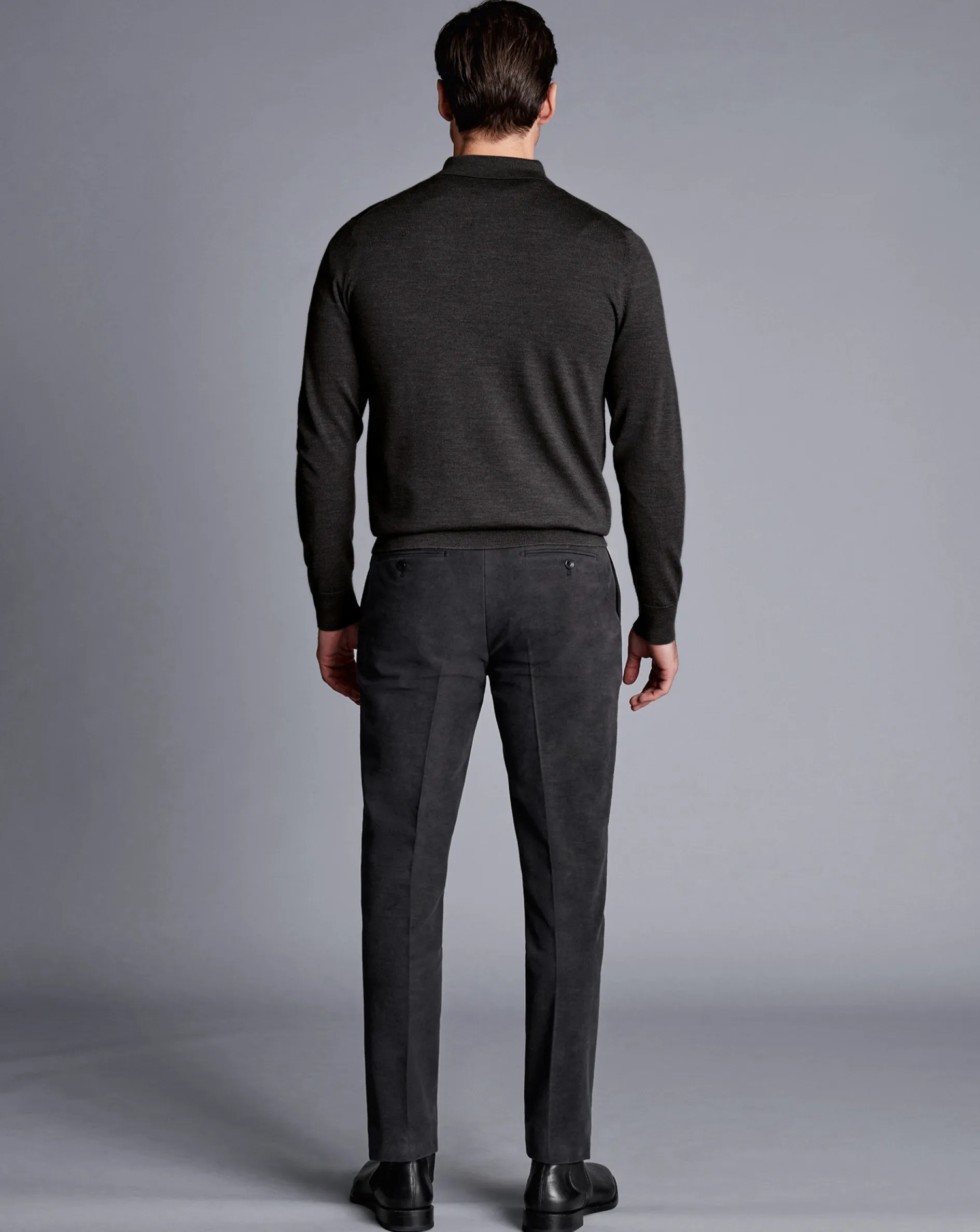 Shop Charles Tyrwhitt Italian Moleskin Pants - Dark Grey