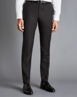 Clearance Charles Tyrwhitt Italian Prince of Wales Check Suit Pants - Charcoal Grey