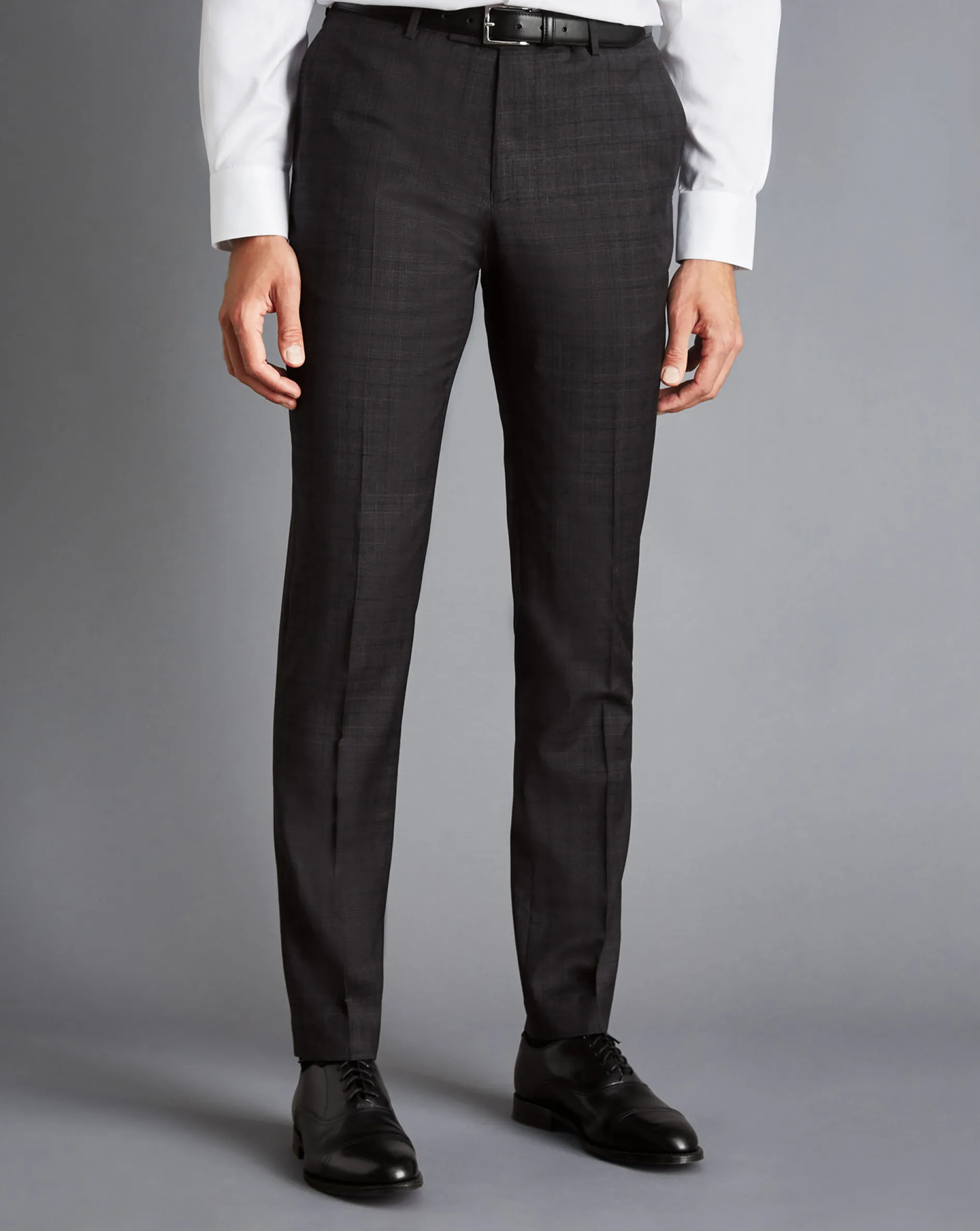 Clearance Charles Tyrwhitt Italian Prince of Wales Check Suit Pants - Charcoal Grey