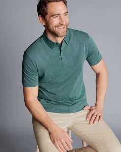 New Charles Tyrwhitt Jacquard Polo - Petrol Blue