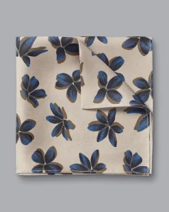 Discount Charles Tyrwhitt Large Floral Print Silk Pocket Square - Oatmeal & Royal Blue Oatmeal & Royal Blue