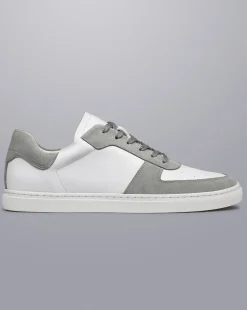 Cheap Charles Tyrwhitt Leather and Suede Cupsole Sneakers - White & Light Grey White & Grey