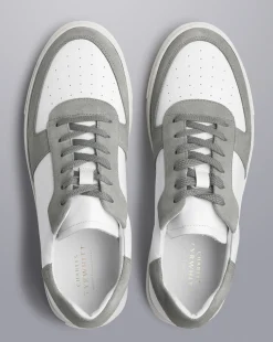 Cheap Charles Tyrwhitt Leather and Suede Cupsole Sneakers - White & Light Grey White & Grey