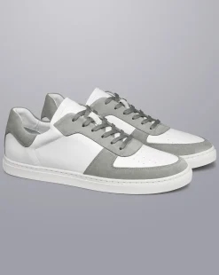 Cheap Charles Tyrwhitt Leather and Suede Cupsole Sneakers - White & Light Grey White & Grey