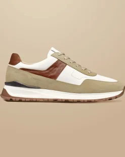 Online Charles Tyrwhitt Leather and Suede Sneakers - Cream & Dark Sand Brown Multicoloured