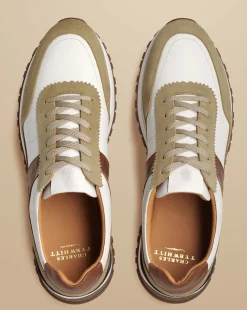 Online Charles Tyrwhitt Leather and Suede Sneakers - Cream & Dark Sand Brown Multicoloured