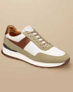 Online Charles Tyrwhitt Leather and Suede Sneakers - Cream & Dark Sand Brown Multicoloured