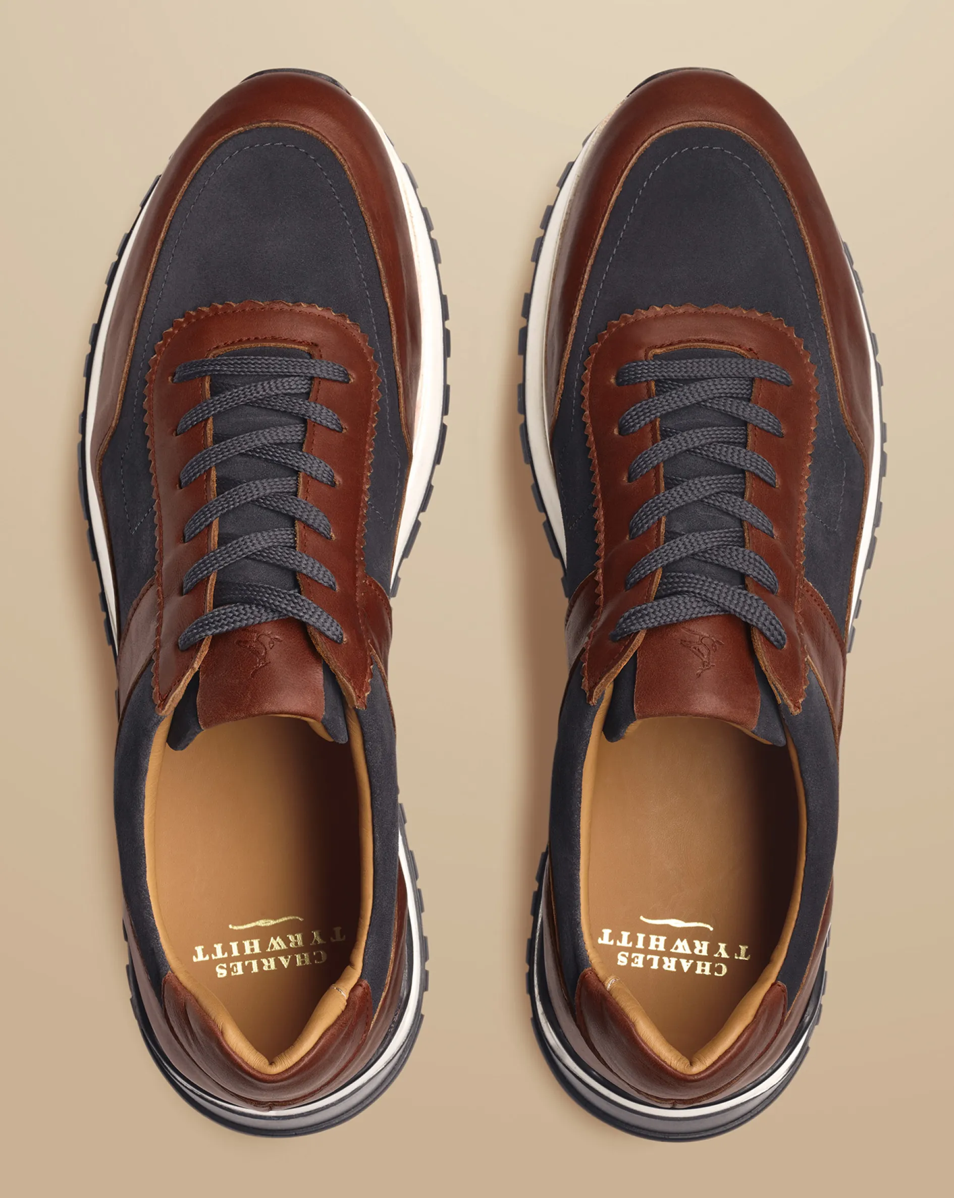 Store Charles Tyrwhitt Leather and Suede Sneakers - & Grey Chestnut Brown