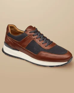 Store Charles Tyrwhitt Leather and Suede Sneakers - & Grey Chestnut Brown