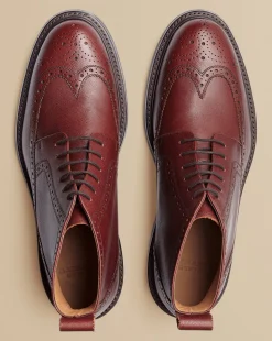 Clearance Charles Tyrwhitt Leather Brogue Boots - Chestnut Brown