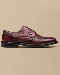 Outlet Charles Tyrwhitt Leather Grain Derby Brogue Shoes - Chestnut Brown