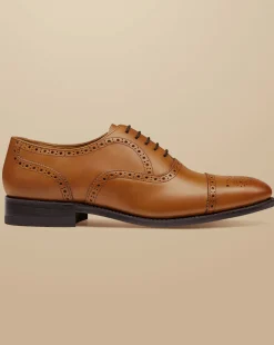 New Charles Tyrwhitt Leather Oxford Brogue Shoes - Brown Tobacco
