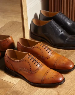 New Charles Tyrwhitt Leather Oxford Brogue Shoes - Brown Tobacco