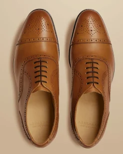 New Charles Tyrwhitt Leather Oxford Brogue Shoes - Brown Tobacco