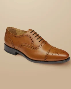 New Charles Tyrwhitt Leather Oxford Brogue Shoes - Brown Tobacco