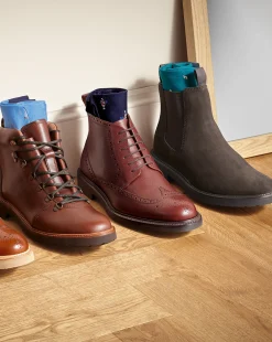 Shop Charles Tyrwhitt Leather Rubber Sole Boots - Dark Tan