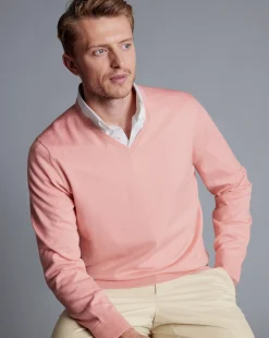Cheap Charles Tyrwhitt Light Coral Pure Merino V Neck Sweater Light Coral Pink