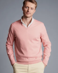 Cheap Charles Tyrwhitt Light Coral Pure Merino V Neck Sweater Light Coral Pink