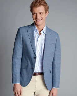 Fashion Charles Tyrwhitt Linen Cotton Check Jacket - Cobalt Blue