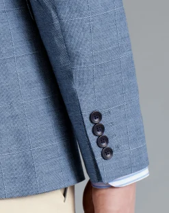 Fashion Charles Tyrwhitt Linen Cotton Check Jacket - Cobalt Blue
