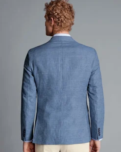 Fashion Charles Tyrwhitt Linen Cotton Check Jacket - Cobalt Blue