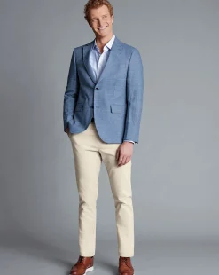 Fashion Charles Tyrwhitt Linen Cotton Check Jacket - Cobalt Blue