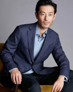 Best Charles Tyrwhitt Linen Cotton Jacket - Blue Indigo