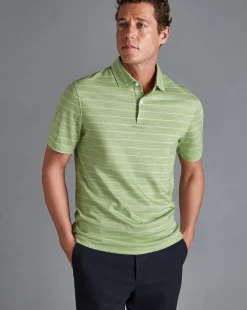 Flash Sale Charles Tyrwhitt Linen Cotton Stripe Polo - Green