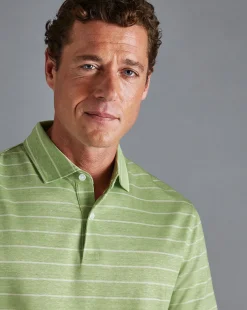 Flash Sale Charles Tyrwhitt Linen Cotton Stripe Polo - Green