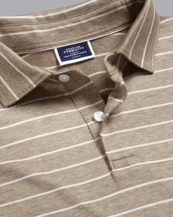 Store Charles Tyrwhitt Linen Cotton Stripe Polo - Mocha