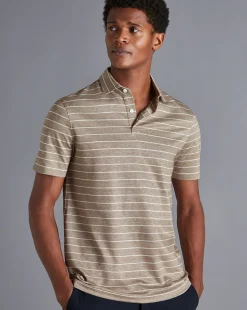 Store Charles Tyrwhitt Linen Cotton Stripe Polo - Mocha