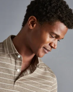 Store Charles Tyrwhitt Linen Cotton Stripe Polo - Mocha