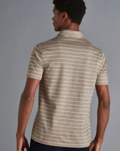 Store Charles Tyrwhitt Linen Cotton Stripe Polo - Mocha