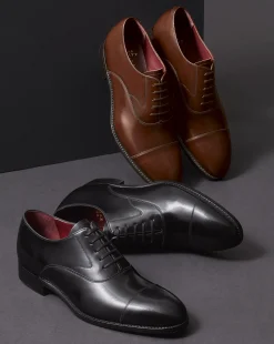Clearance Charles Tyrwhitt Made in England High-Shine Leather Oxford Shoes - Dark Tan